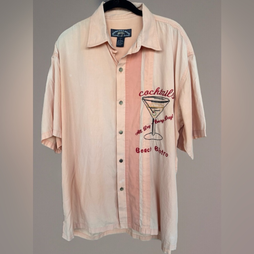Newport Blue Short Sleeve Button Up“Charlie Harper Type”Shirt Peach Stripe Large